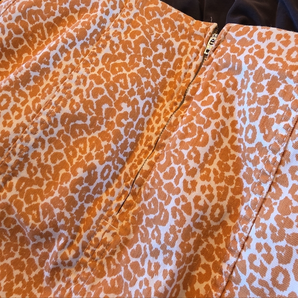 Free People Leopard Mini Skirt Stretch Denim Animal Print High Waist Size 4 - Picture 6 of 7